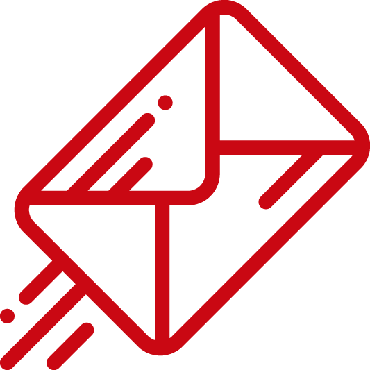 Contour rouge d'une enveloppe en vitesse, symbolisant l'envoi rapide de courriels ou la communication.