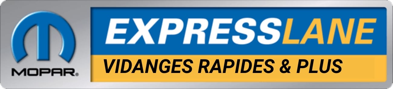 Logo Mopar ExpressLane, service de vidanges rapides et plus. Design en bleu et jaune.