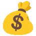 Icône jaune de sac d'argent avec un signe dollar symbolisant la richesse ou les économies.