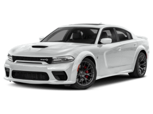 Voiture de sport blanche au design élancé, accents noirs et étriers de frein rouges, illustrant un look moderne et puissant.