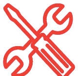Crossed wrench and screwdriver icon on a red background, symbolizing tools or repair services.