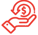 Hand with dollar symbol and circular arrows, representing financial refund or return.