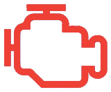 Red check engine light icon, symbolizing vehicle diagnostic alert.