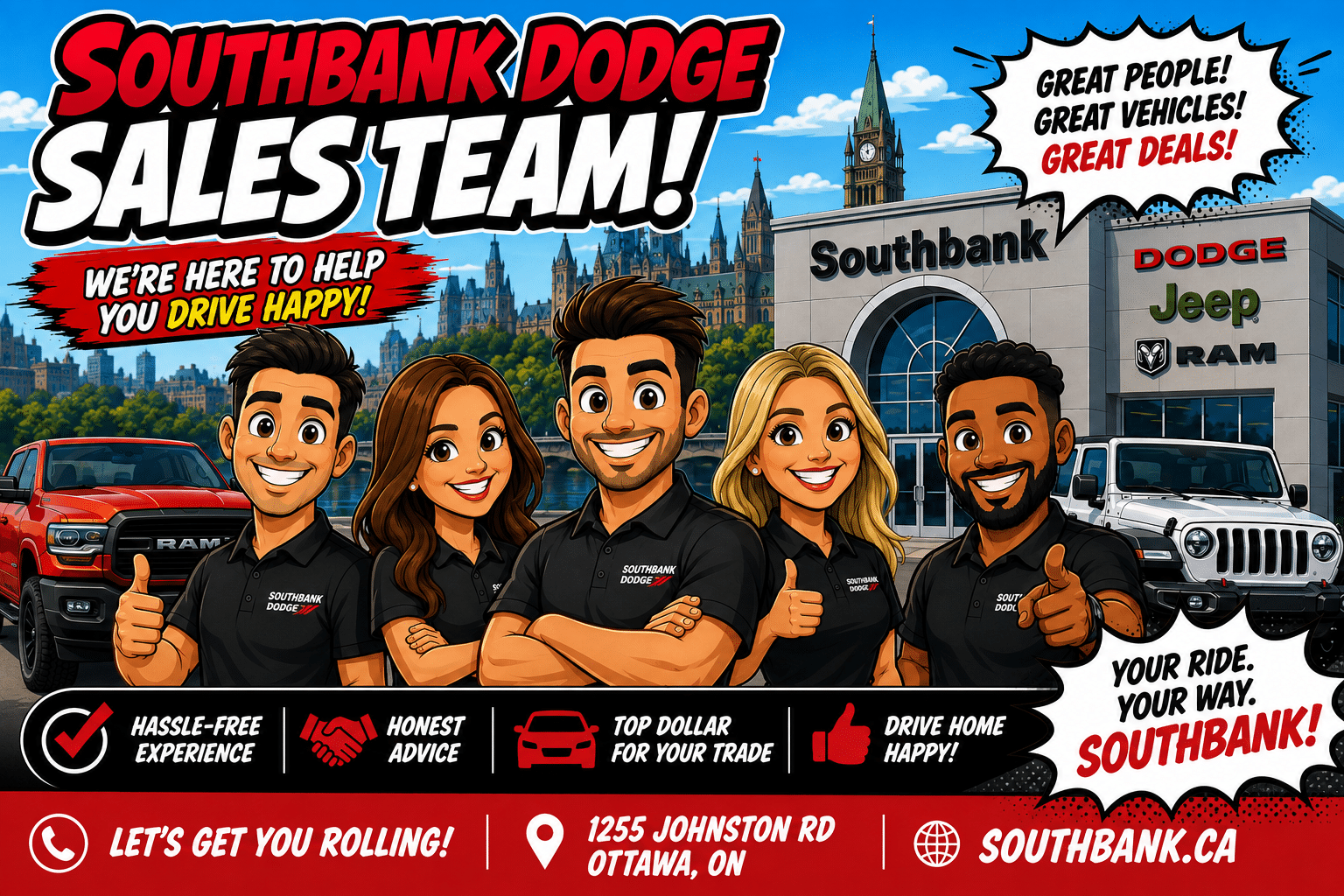 Southbank Tire Center flyer promoting tire services, expert technicians, competitive prices, and seasonal storage.